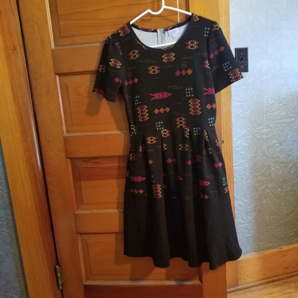 LuLaRoe Amelia. Black print dress.  Medium